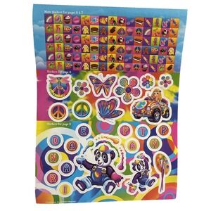 Vtg Lisa Frank Cassie‎ Butterfly Treats Fashion Peace Panda Flowers Mini Sticker